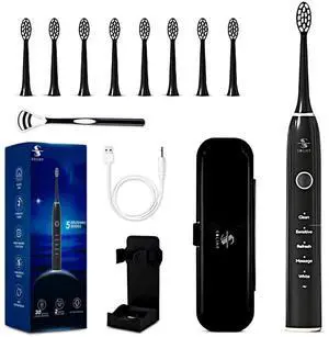 SOLIHY Electric Toothbrush with 8 Soft Bristle Heads for Adults, Pressure Sensor, 5 Modes with 2 Minutes Build in Smart Timer, Rechargeable Travel Toothbrush with Brush Hold and Tongue Scrapper SOLIHY Electric Toothbrush with 8 Soft Bristle Heads for Adults, Pressure Sensor, 5 Modes with 2 Minutes Build in Smart Timer, Rechargeable Travel Toothbrush with Brush Hold and Tongue Scrapper
