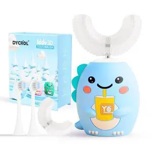 DYCROL Kids U Shaped Electric Toothbrush with 4 Brush Heads, Sonic Toothbrush Kids with 5 Modes, Cartoon Dinosaur 360-Degree Cleaning IPX7 Waterproof Design (6-12 Age (Blue)) DYCROL Kids U Shaped Electric Toothbrush with 4 Brush Heads, Sonic Toothbrush Kids with 5 Modes, Cartoon Dinosaur 360-Degree Cleaning IPX7 Waterproof Design (6-12 Age (Blue))
