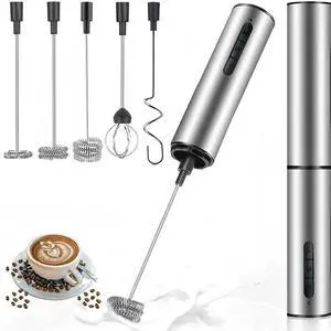Rechargeable Milk Frother Hanheld, 5 - Function Whisk Electric Coffee Frother, Portable Handheld Frother Wand Drink Mixer for Matcha Lattes, Cappuccino, Kitchen Gift, Stainless Steel Silver Rechargeable Milk Frother Hanheld, 5 - Function Whisk Electric Coffee Frother, Portable Handheld Frother Wand Drink Mixer for Matcha Lattes, Cappuccino, Kitchen Gift, Stainless Steel Silver