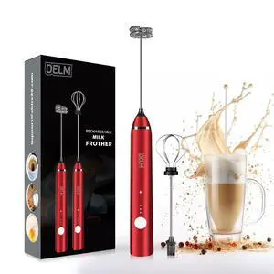 Delm Milk Frother Electric USB Stainless Steel Accessory - Frother Wand Foam Maker for Lattes - Milk Frother Handheld for Cappuccino, Frappe, Matcha, Hot Chocolate - Frother for Coffee (red) Delm Milk Frother Electric USB Stainless Steel Accessory - Frother Wand Foam Maker for Lattes - Milk Frother Handheld for Cappuccino, Frappe, Matcha, Hot Chocolate - Frother for Coffee (red)