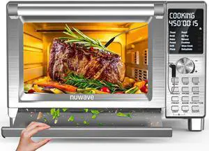 Nuwave Bravo XL Pro Air Fryer Toaster Oven, Improved 100% Super Convection, Quicker & Crispier Results, 100 Presets, Multi-Layer Even Cooking, 50-500F, Smart Probe, PFAS Free, 30QT, Stainless Steel
