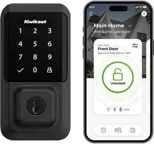 Kwikset Halo Wi-Fi Smart Lock, Keyless Entry Front Door Touchscreen Deadbolt, Matte Black Finish, Grade AAA Certified, UL Listed, Easy Install No Hub, App Control, Digital Remote Lock