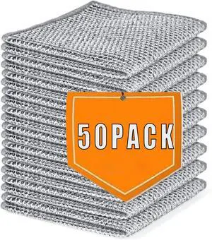 Non Scratch Wire Dishcloth 50PK, Wire Dishwashing Rag for Wet and Dry, Washable Dish Rags No Odor, Cleaning Pads Steel Scrubber for Cookware, Sinks, Dishes, Stove Tops, 7"×8"