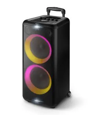 X5206 Bluetooth Party Speaker - 14 Hours Play Time, Deep Bass, Party Lights, Karaoke Effects, Mic & Guitar Input, 80W Max Power, Black X5206 Bluetooth Party Speaker - 14 Hours Play Time, Deep Bass, Party Lights, Karaoke Effects, Mic & Guitar Input, 80W Max Power, Black