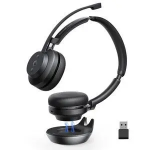 Rownfusny Wireless Headset, Bluetooth Headphones & 2.4G USB Dongle with Noise Cancelling Mic, Mute Button - for PC, Laptop, Call Center, Home Office, Zoom, Teams Meeting