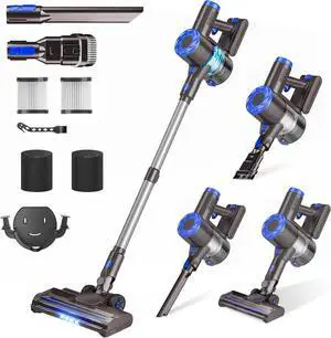 Cordless Vacuum Cleaner, Super Power Suction Stick Vacuum Cleaners with 2200 mAh Battery,8-in-1 Lightweight Self-Standing, 35 Mins Runtime for Home Low-Pile Carpet Pet Hair