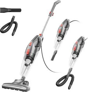 Corded Stick Vacuum Cleaner - Lightweight, Powerful Suction with 450W Motor, 3-in-1 16.4Ft Cord Vacuum Cleaners for Home, Hard Floor, Carpet, Pet Hair Gray