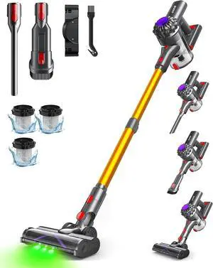 Cordless Vacuum Cleaner, 45Mins Powerful Vacuum Cleaners for Home, Lightweight Stick Vacuum Cordless with Advanced Green Light Tech, Rechargeable Battery Vacuum for Carpet,Pet Hair,Hardwood Floor