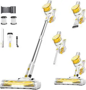 Cordless Vacuum Cleaner for home, Powerful Stick Vacuum Cleaner with Rechargeable Battery, 6 in 1 Lightweight Handheld Vacuum, 45 Mins Runtime Cordless Vacuum for Hardfloor & Carpets Pet Hair (yellow)
