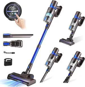 Cordless Vacuum Cleaner, 550W 45KPA 50Min Vacuum Cleaners for Home, Self-Standing Stick Vacuum with Touch Screen, 3 Power Modes, Rechargeable Battery, Handheld Vacuum for Pet Hair/Carpet/Floor
