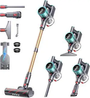 Cordless Vacuum Cleaner, 50Kpa 600W Vacuum Cleaners for Home, 60 Mins Stick Vacuum Cordless Rechargeable, Self-Standing, Wall Mount Charging Household Vacuum Cleaner for Carpet Pet Hair Hardwood Floor