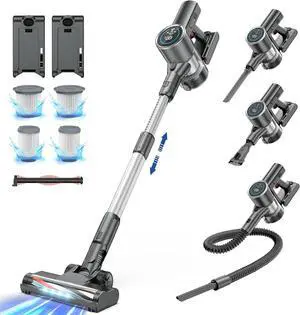 Cordless Vacuum Cleaner, 500W 45KPA 100Mins Runtime Powerful Stick Vacuum for Home, Touch Screen, Rechargeable Handheld Vacuum for Home/Pet Hair/Carpets/Hard Floors(Grey)