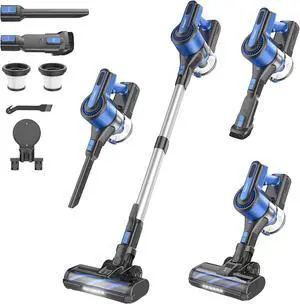 Cordless Vacuum Cleaner for Home, 45Kpa Lightweight Stick Vacuum with Powerful Suction, Rechargeable Battery Up to 50mins, Handheld Vacuum Cleaners for Carpets, Pet HairHardwood Floors - Blue