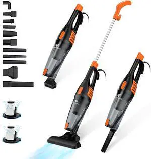 Corded Vacuum Cleaner, 12 in 1 Ultra-Lightweight Vacuum Cleaners for Home 15KPa Powerful Suction Stick Vacuum with Washable HEPA Filter for Home, Car, Pet Hair, Carpet, Hard Floor