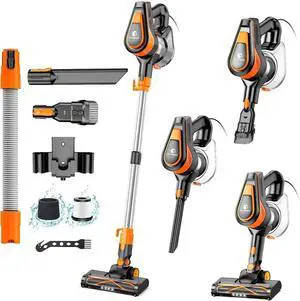 23Ft Corded Vacuum Cleaner, 600W Powerful Self-Standing Stick Vacuum for Home with 20Kpa Suction, 2 Speeds Lightweight Household Vacuum Cleaner for Carpet,Hardwood Floors and Pet Hair