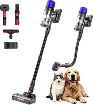 Cordless Vacuum Cleaner, 500W 50 Minutes Runtime Stick Vacuum for Pet Hair, Powerful Suction, Rechargeable, Lightweight, Handheld Vacuum Versatile for Carpet, Hard Floor (Black)