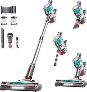 Cordless Vacuum Cleaner for Home, Powerful Stick Vacuum Cleaner with Rechargeable Battery, 6 in 1 Lightweight Handheld Vacuum, 45 Mins Runtime Cordless Vacuum for Hardfloor & Carpets Pet Hair (Green)