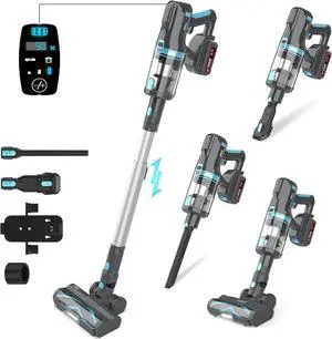 Cordless Vacuum Cleaner for Home, 45Kpa Max 60Mins Runtime Powerful Stick Vacuum with LED Touch Screen, 4000mAh Large Battery, 6 in 1 Lightweight Cordless Vacuum for Pet Hair, Carpets and Hard Floors
