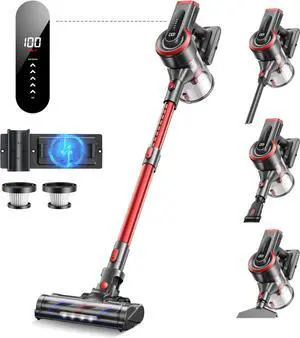Cordless Vacuum Cleaner, 450W 40KPA Up to 55 Mins Cordless Stick Vacuum Cleaner with Charging Station, LED Touch Display, Anti-Tangle Handheld Vacuum Cleaners for Home/Pet Hair/Carpets/Floors