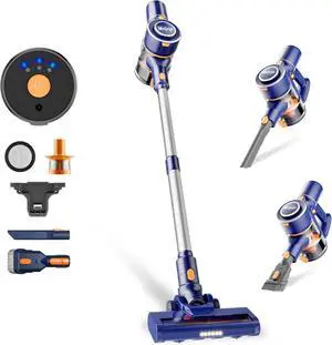 Mojojo Cordless Vacuum Cleaner, 23KPA Lightweight Stick Vacuum Cleaner/Broom with LED Light & 55Min Longtime Detachable Battery, Convenient Stick & Handheld Vacuum (Blue)