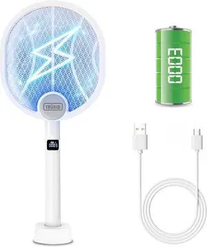 Fly Swatter and Bug Zapper 2-in-1 - Rechargeable Mosquito Zapper with Kill Counter, High-Voltage Fly Killer and UV Light Mosquito Trap for Indoor and Outdoor Pest Control