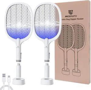 Bug Zapper Racket, Electric Fly Swatter Rechargeable Mosquito Zapper Racket for Indoor and Outdoor - 2000mAh - 2 Pack