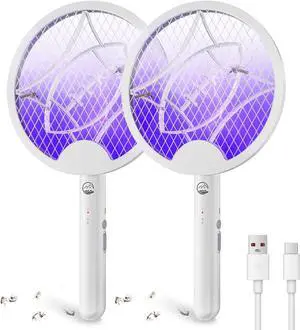 Electric Fly Swatter Racket, Foldable 2 in 1 Bug Zapper with Purple Trap Lamp, 4000V & 1500mAh Powerful Mosquito Trap Killer with Type-C Rechargeable for Indoor Home Office Patio Camp(2 Pack)