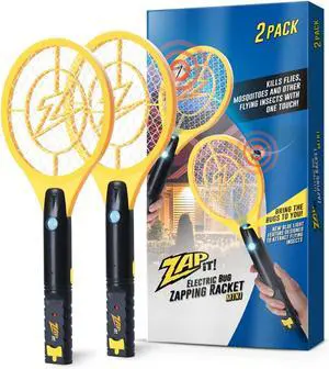 ZAP iT! Electric Fly Swatter Racket & Mosquito Zapper with Blue Light Attractant - High Duty 4,000 Volt Electric Bug Zapper Racket - Fly Killer USB Rechargeable Fly Zapper Indoor Safe - 2 Pack, Yellow