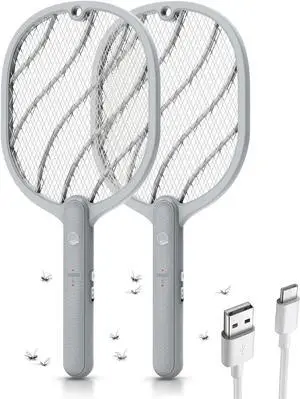 Electric Fly Swatter, 3800V Handheld Bug Zapper Racket, Type-C Rechargeable, Mosquito Zapper for Indoor Outdoor, 3-Layer Safety Mesh, Easy to Use, Lightweight (Basic 2 Pack)