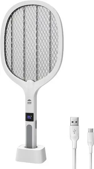 WBM Smart Electric Bug Zapper Rechargeable, Electric Fly Swatter, 3000V High Voltage LED Lighted Handheld Mosquito Zapper with 4 Layer Safety Mesh, for Indoor and Outdoor - Pack of 1