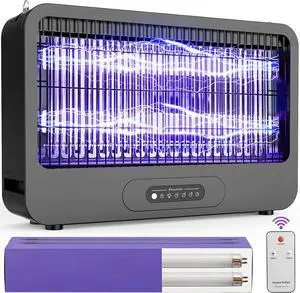 Electric Bug Zapper Indoor, Mosquito Zapper with 3500V Powerful Dual Grid & Remote, Fly Zapper Fly Trap Insect Killer for Patio Yard Home Kitchen Camping - Including 2 Replacement Bulbs (Black)