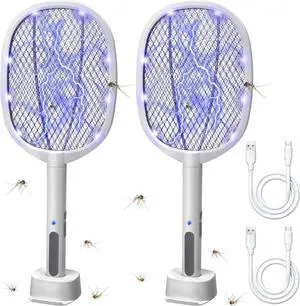 Lulu Home 2-in-1 Electric Bug Zapper Racket, 2 Pack 3000V High Voltage LED Lighted Handheld Mosquito Swatter with 3 Layer Safety Mesh, USB Charging Portable Fly Killer Racquet Lulu Home 2-in-1 Electric Bug Zapper Racket, 2 Pack 3000V High Voltage LED Lighted Handheld Mosquito Swatter with 3 Layer Safety Mesh, USB Charging Portable Fly Killer Racquet