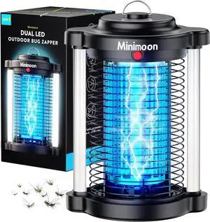 Minimoon Bug Zapper Outdoor, Upgraded Mosquito Zapper with Dual LED Light, 4200V Fly Zapper, 15W Electric Fly Traps Outdoor, IPX4, 8.2Ft Cord, Insect Trap for Yard, Backyard, Patio