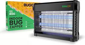 BUGGOFF Indoor Black Modern Electric Bug Zapper, 800 SQFT Coverage, 3500 Volts of Stunning Power, 20 Watts, Kills Mosquitos Gnats, Flys & More. 10 Year Warranty, X2 Free Repalcment Bulbs