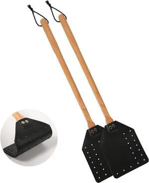 2pcs Leather Fly Swatter, Manual Heavy Duty Flyswatter with Long Wood Handle and Hanging Rope Durable Fly Swatter Catcher Wasp Swatter for Indoor Outdoor Home Fly 2pcs Leather Fly Swatter, Manual Heavy Duty Flyswatter with Long Wood Handle and Hanging Rope Durable Fly Swatter Catcher Wasp Swatter for Indoor Outdoor Home Fly