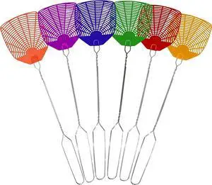 Supreme Bug & Fly Swatter 6-Pack  Braided Metal Handle 6 Pack Fly Swatters, Multi Pack Colors,  for Indoor/Outdoor  Flyswatter (21 inch- Set of 6)