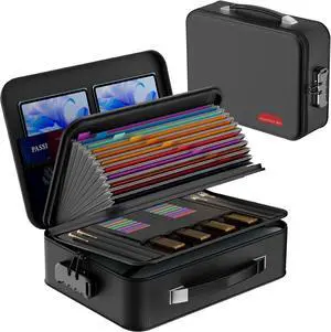 Fireproof Document Box With Combination Lock,Hard Case File Organizer Heat Insulated And Waterproof,Portable Home Travel Safe Storage Box For Important Documents Laptop,Files More
