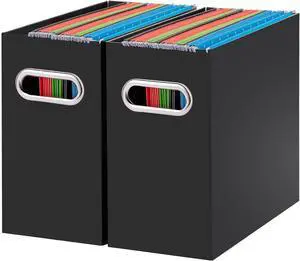 Oterri File Organizer, 2 Packs Small Storage Box, Cardboard File Folder Organizer, Collapsible File Box for Hanging File Folders Letter Size, Portable Filing Organizer with HandleBlack