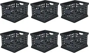 Sterilite Stackable Plastic Storage Crate Bin Organizer File Box with Handles for Home, Office, Dorm, Garage, or Utility Organization, Black, 6-Pack