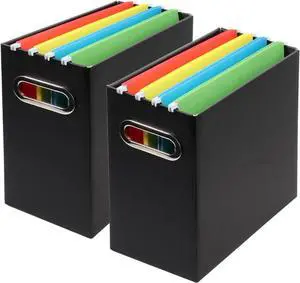 Collapsible File Organizer Box with Handle, Filing Organizer for Home or Office, Small Portable File Box(2 Packs, Black)