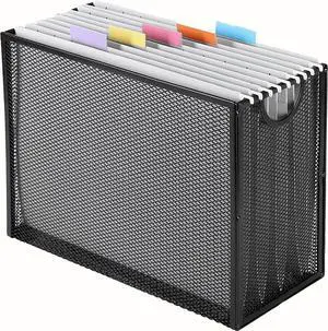 Sinboun Hanging File Organizer Letter-Size File Holder Filing Box Includes 5 Hanging Folders - Metal Mesh Magazine Letter Storage Cabinets File Cart for Office Home School, No Assembly Required