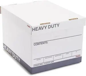 STAPLES Storage & Filing Box, Heavy-Duty with Handles & Removable Lid, Letter & Legal Size Documents, Stackable, 4-Pack, White/Gray