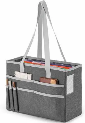 File Organizer Box, Portable Tote Bag Hanging Filing Box Desktop File Folder Document Storage Organizer with Pockets and Handles