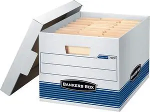 Bankers Box 4 Pack STOR/FILE Medium-Duty File Storage Boxes, FastFold, Lift-Off Lid, Letter/Legal, White/Blue