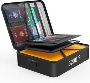 Noiposi Document Organizer with 5200 Heat Insulated,Waterproof and Fireproof Document Box with Lock, Home Travel Strong Fireproof Safe Storage Box for Letter Size Important Documents and File