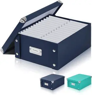 DLUGOPIS Checks Storage Box with Lid Document Boxes Banker Boxes Document Bin Foldable Cardboard Record Boxes For Business Pesonal Orangize Files 12"x10"x5"(Navy Blue, 1 pcs)