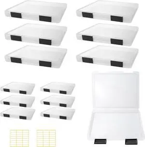 12 Pcs Clear A4 A5 File Box Document Plastic Storage Box with 48 Labels File Holder Organizer Box Paper Plastic Case Magazine Protector with Buckle Office School Supplies(Black)
