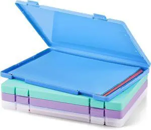 Zhanmai 4 Pcs A4 Paper Organizer Box, Plastic Scrapbook Paper Storage Box File Portable Project Case for 8.5 x 11 Us Letter, Office Document Case Board Game Magazine Art Storage Container PP Colorful