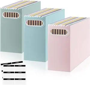 PerKoop 3 Pcs Morandi Color Hanging File Organizer Collapsible Cardboard File Boxes with Handle Pastel Desk Organizer for Student Teacher Office Back to School Gifts (3 Colors)