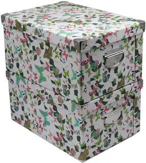 GUOZI Collapsible Storage Box, Decorative Memory box with Lid & Metal Reinforced Corners, Cardboard File Box with Handles, Organizer Gift Box for Keepsake Toy Photos Office Nursery Wardrobe Bookshelf
